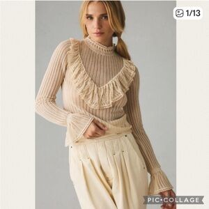 Anthropologie Sheer Ruffle Sweater in Ivory